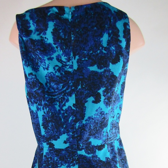 Ann Taylor Size 12 Teal Blue Black Floral Dress - Picture 4 of 7